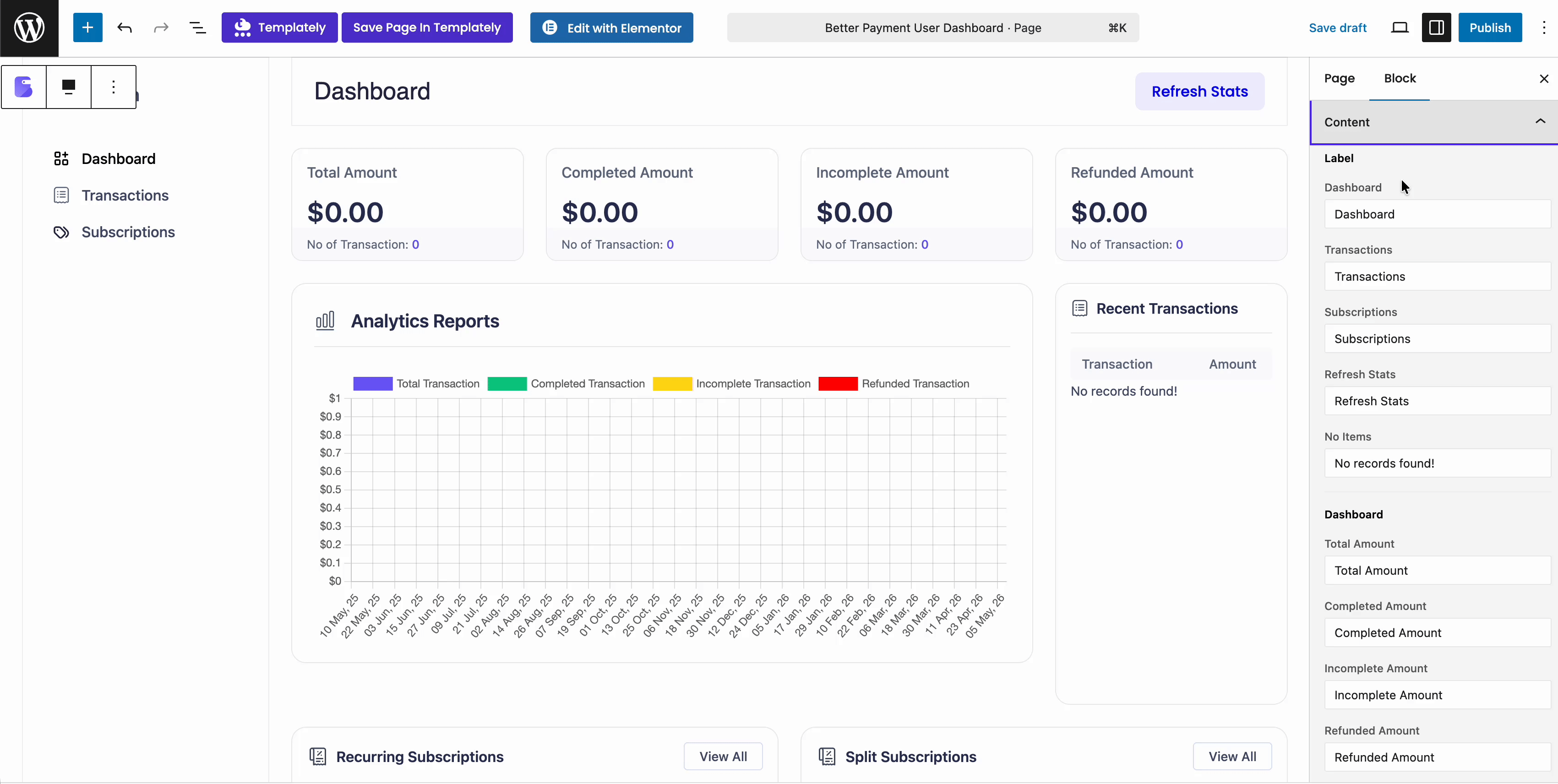 BP User Dashboard & Cancel Subscriptions