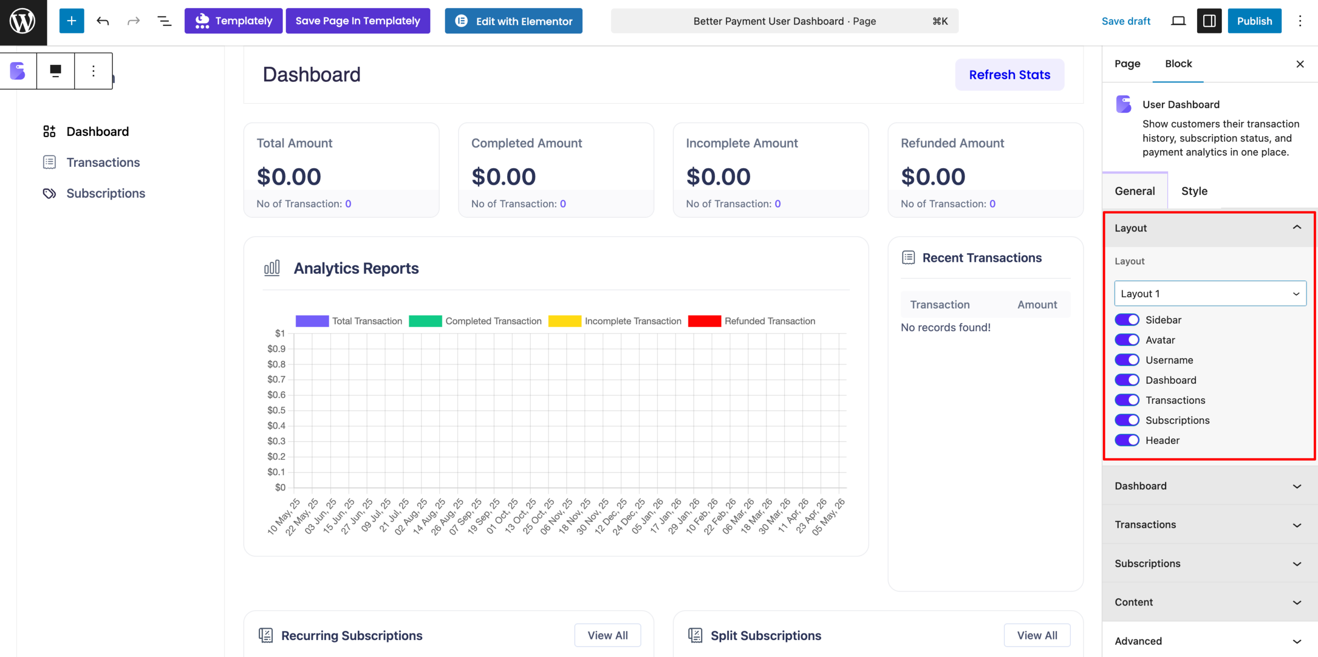 BP User Dashboard & Cancel Subscriptions