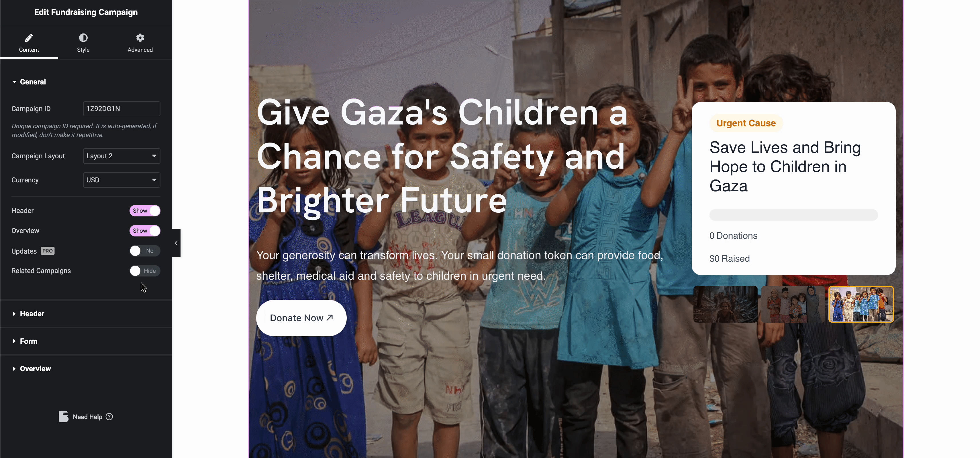 Showcase Related Fundraising Campaigns