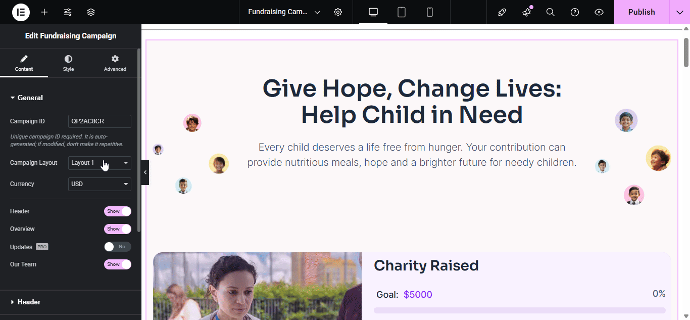 configure fundraising campaign