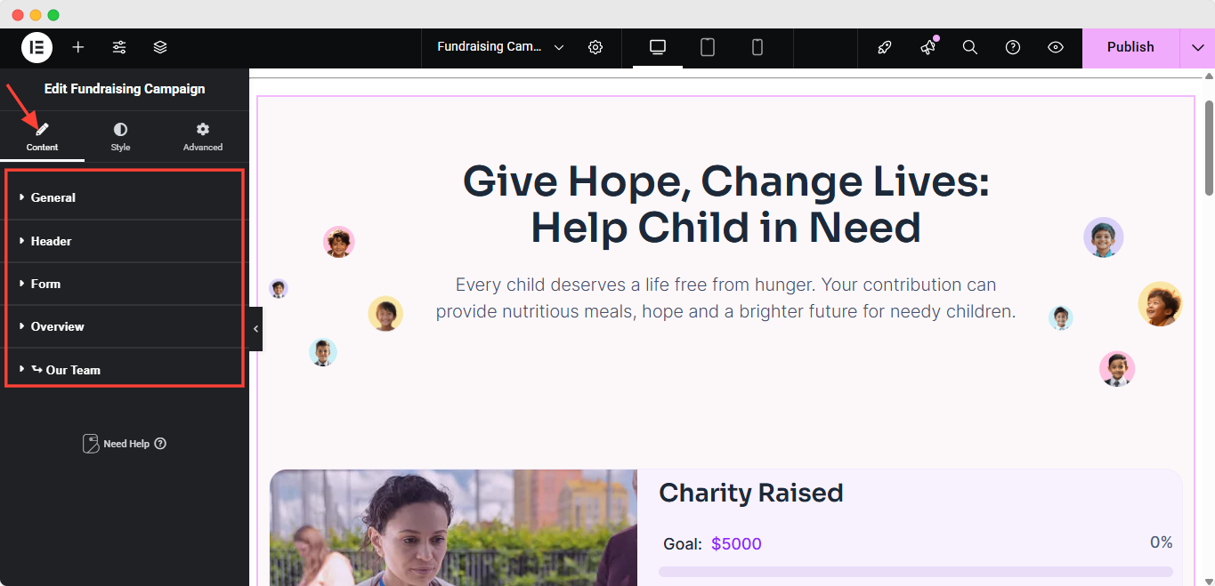 configure fundraising campaign