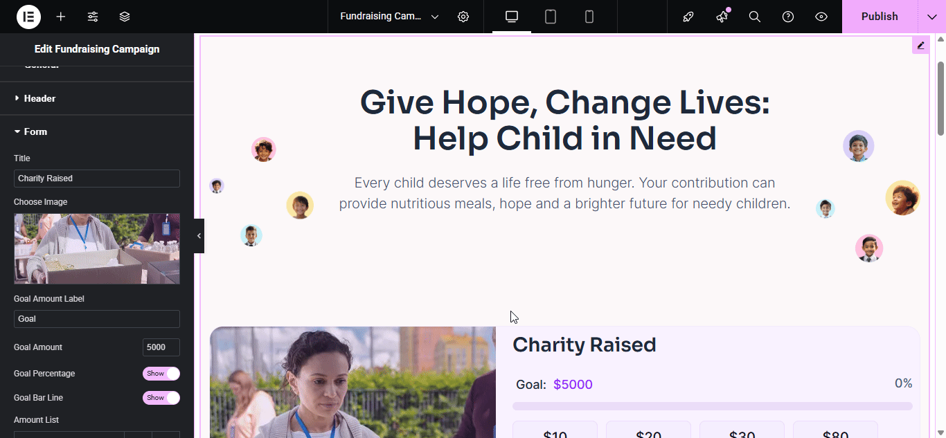 configure fundraising campaign