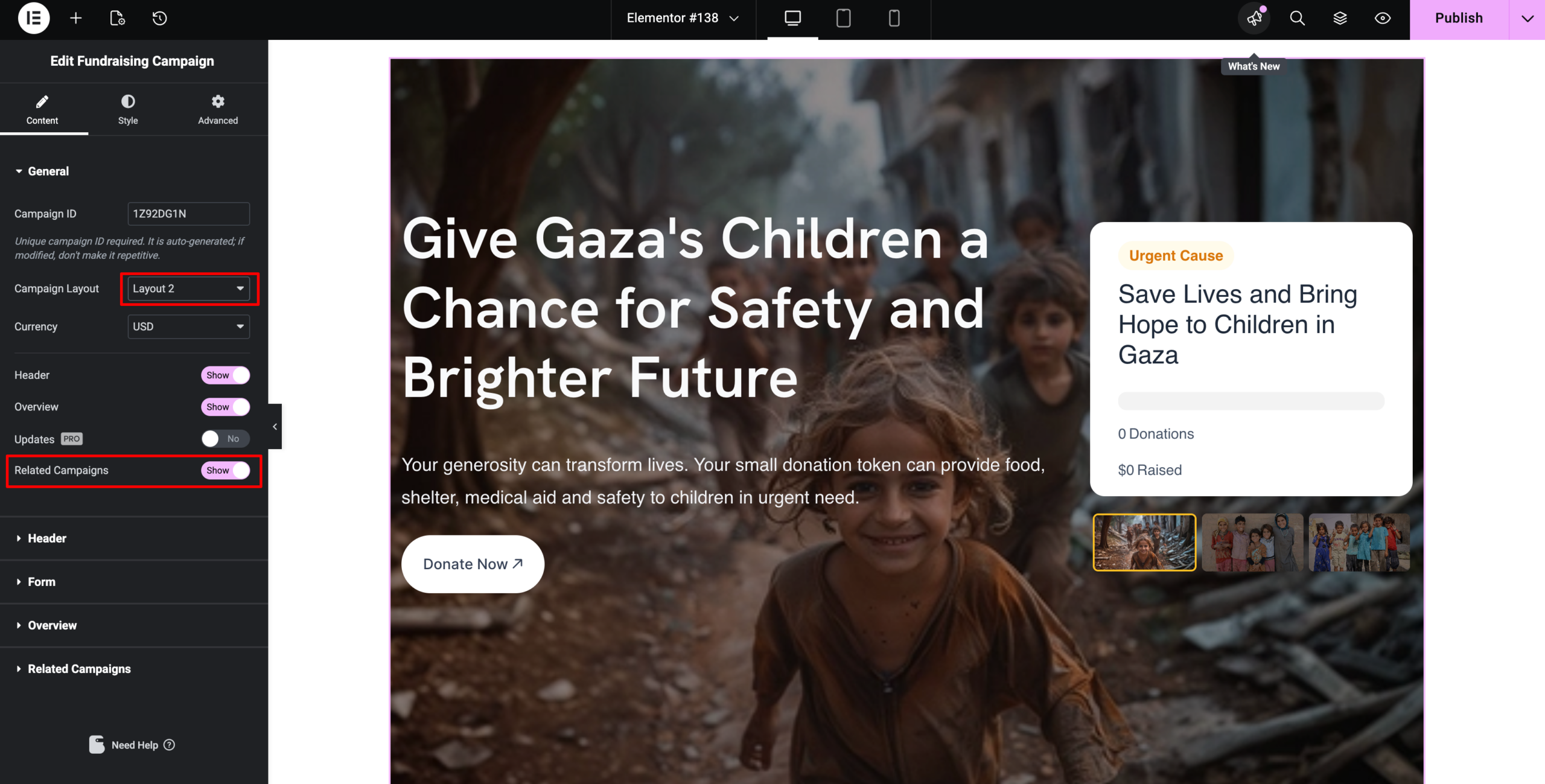 Showcase Related Fundraising Campaigns