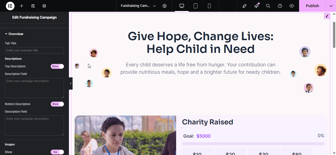 configure fundraising campaign