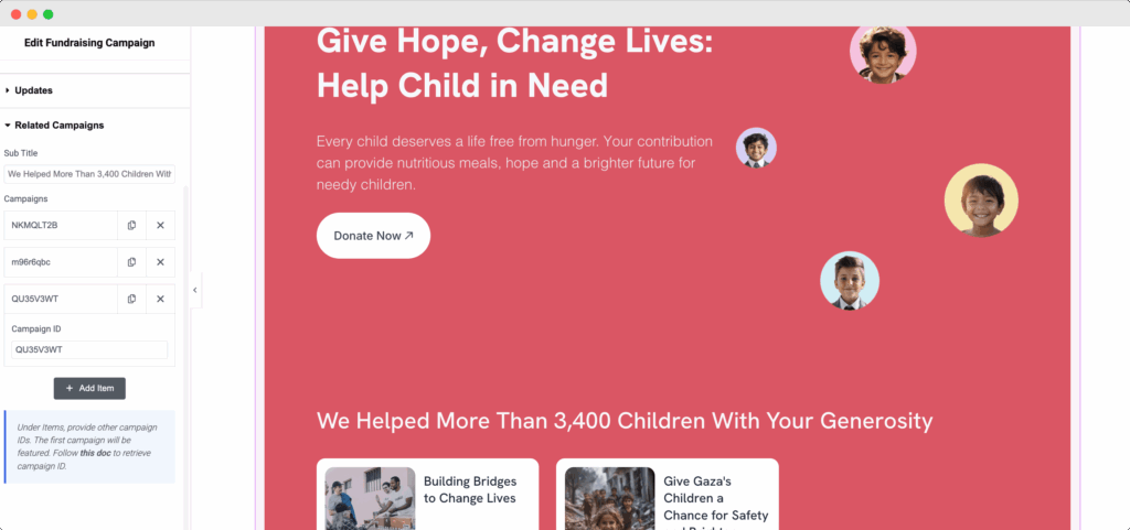 Showcase Related Fundraising Campaigns