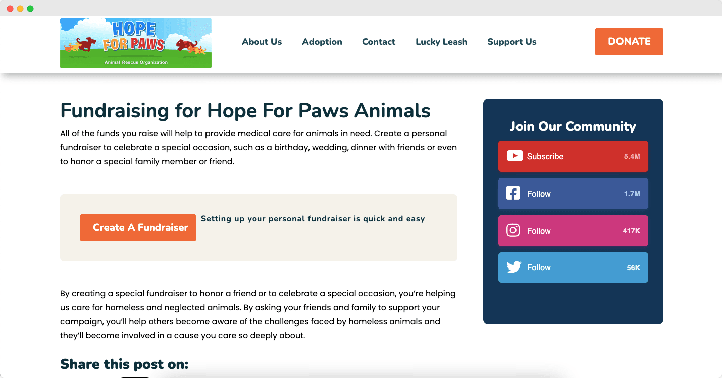 hope for paws fundraising campaign