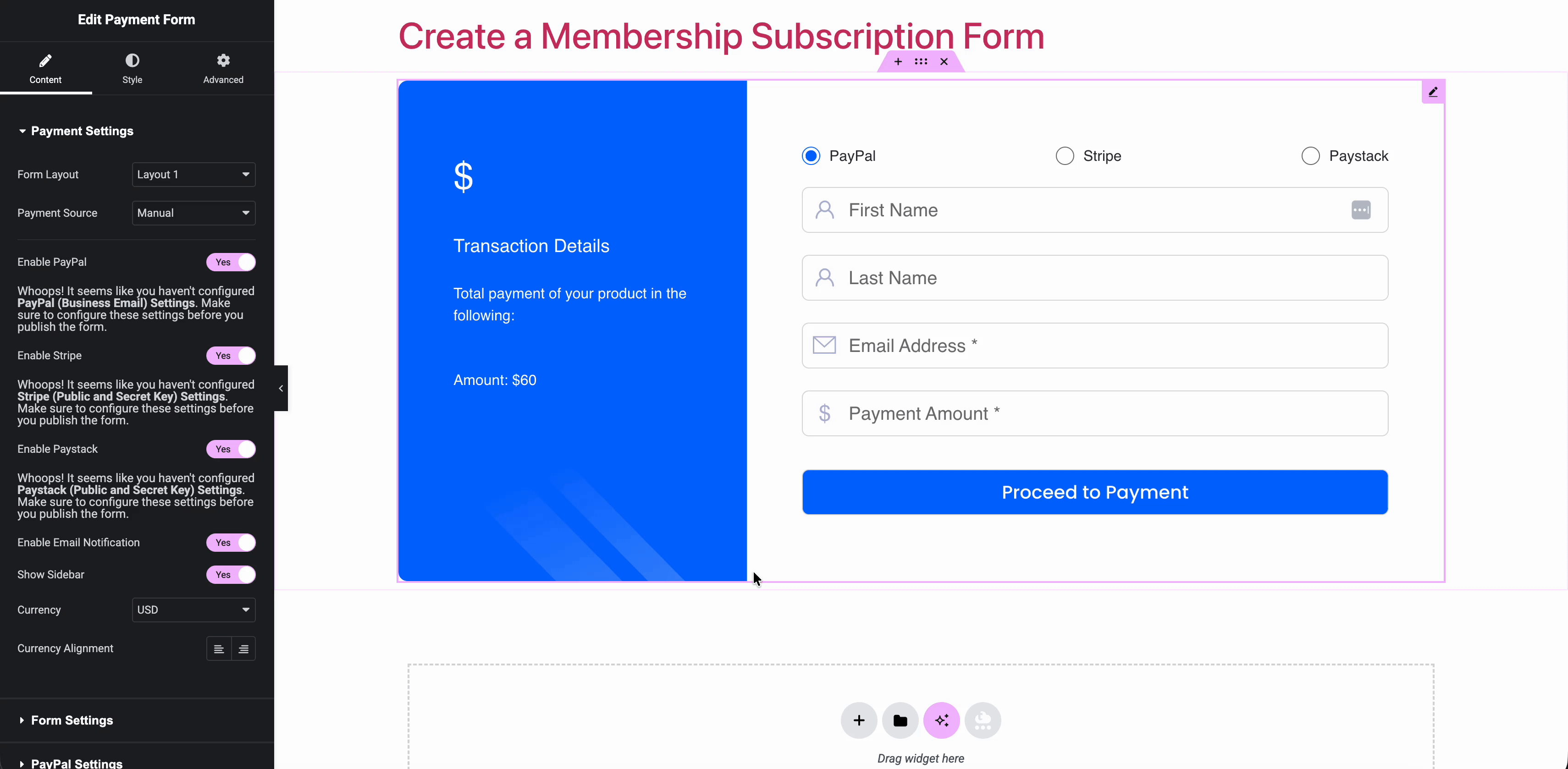 create membership subscription form