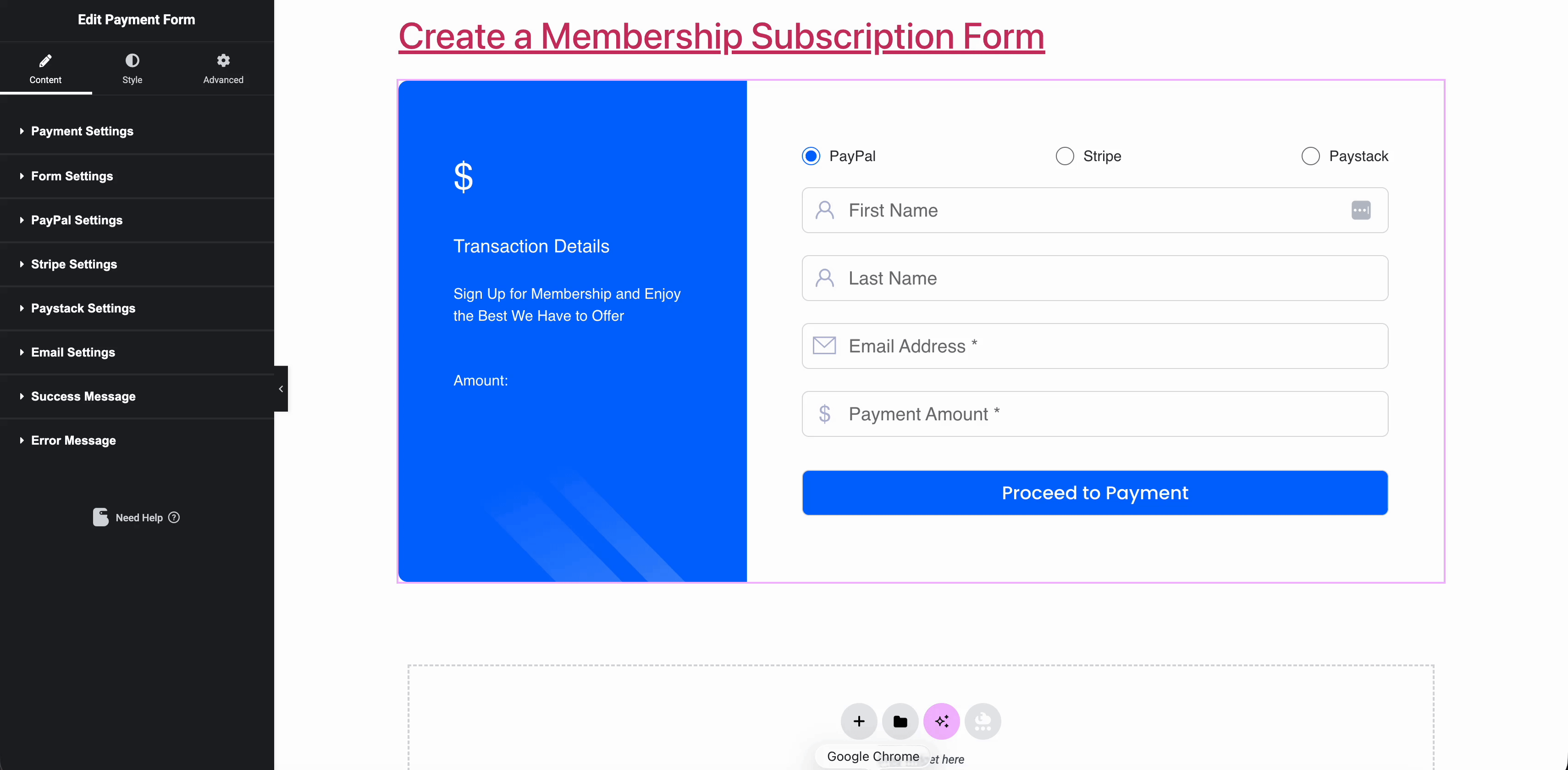 membership subscription form with better payment