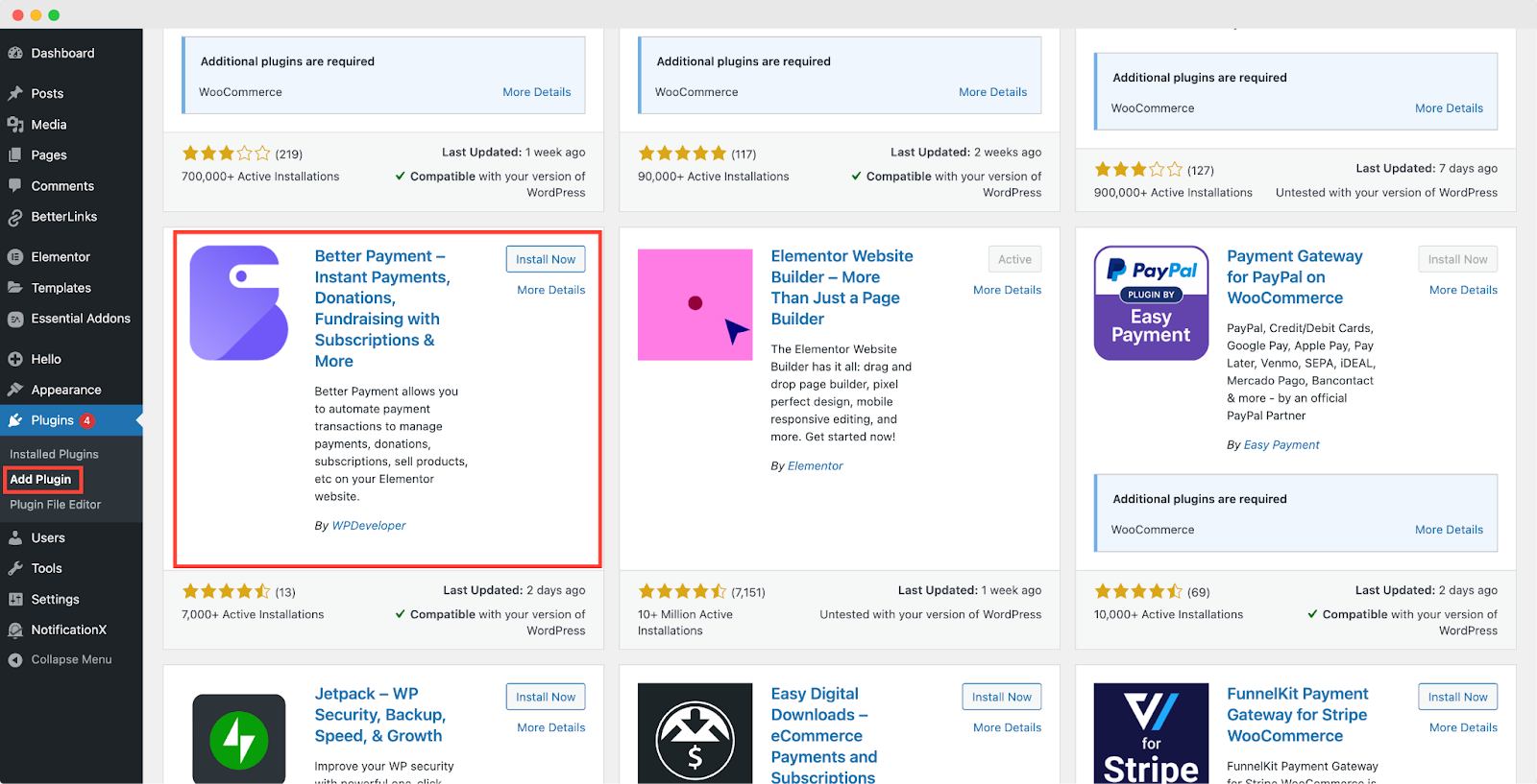 install batter payement