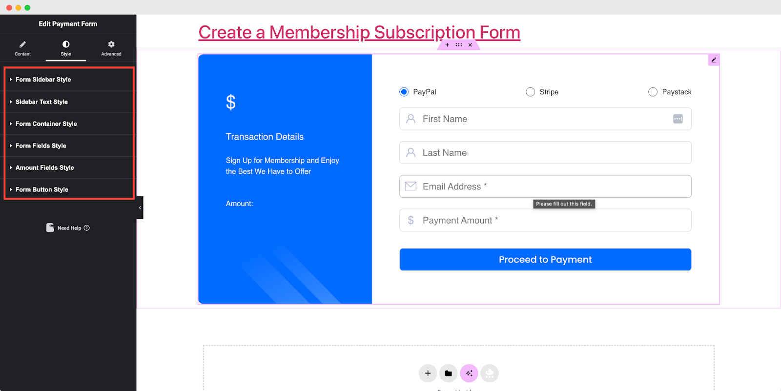 membership subscription form