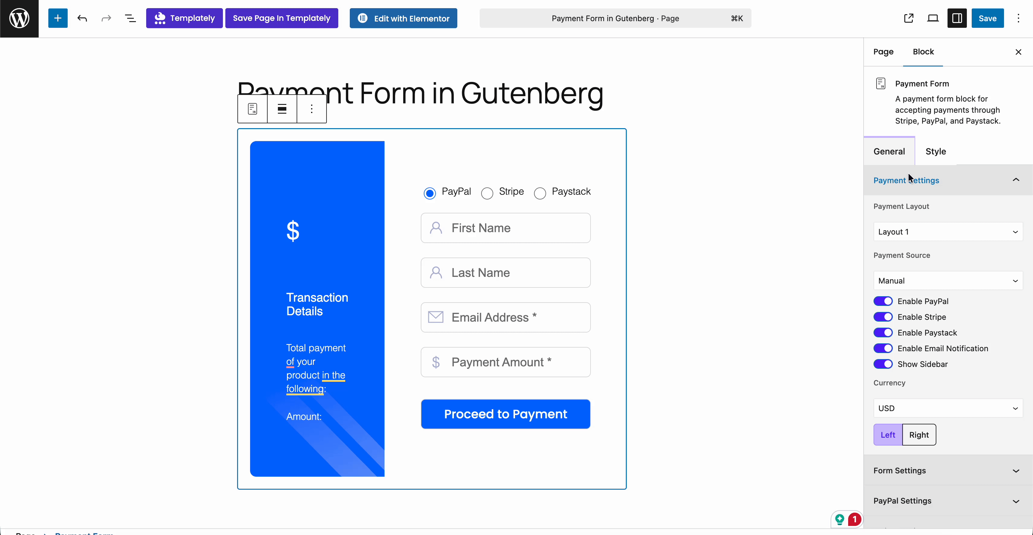gutenberg payment form