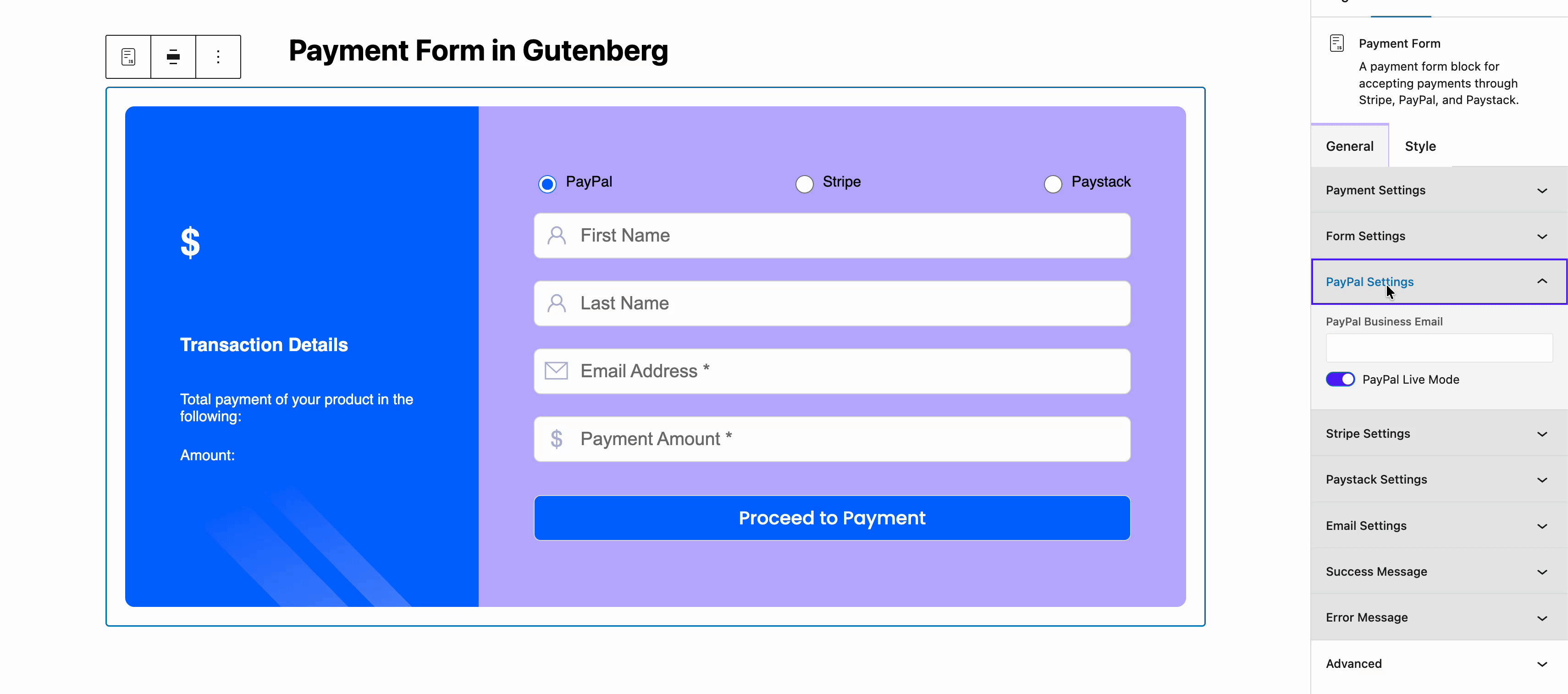 Gutenberg Payment Form Block
