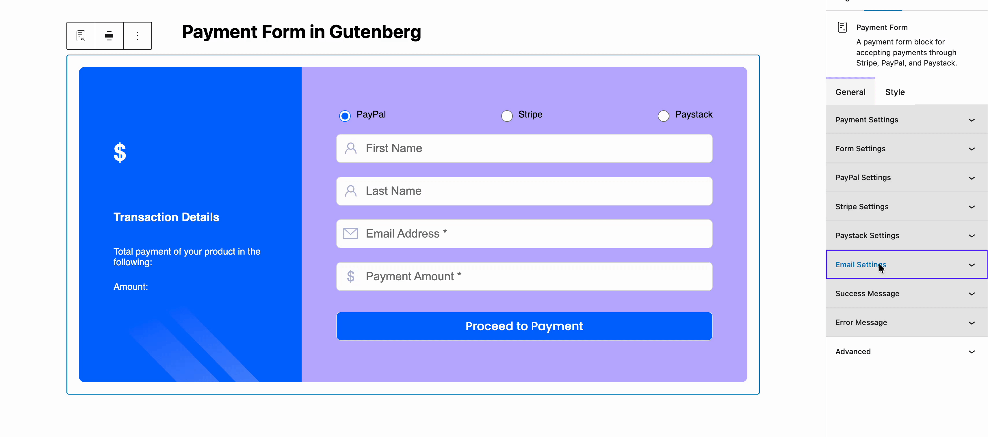Gutenberg Payment Form Block