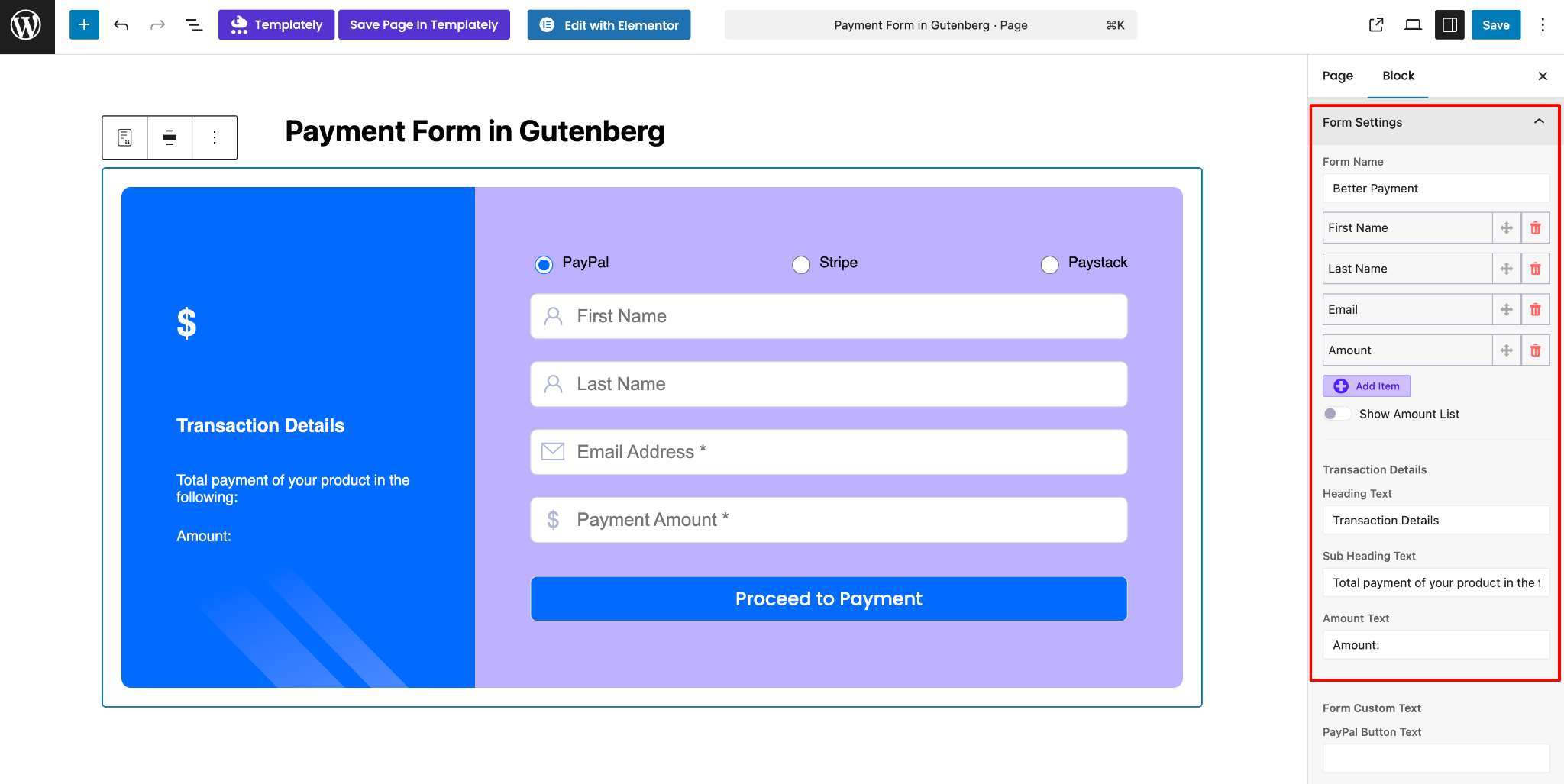 Gutenberg Payment Form Block