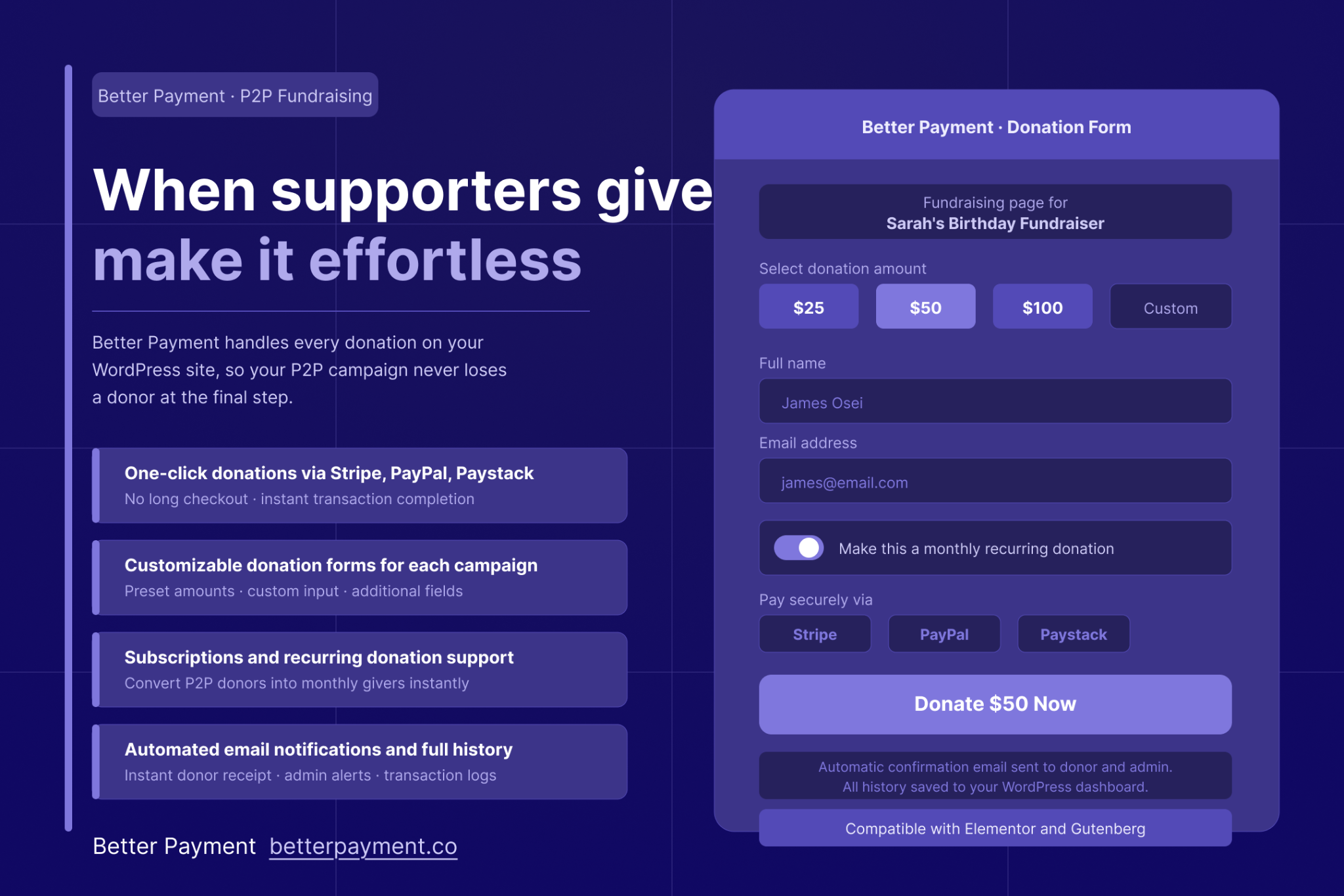 Better Payment for peer-to-peer fundraising