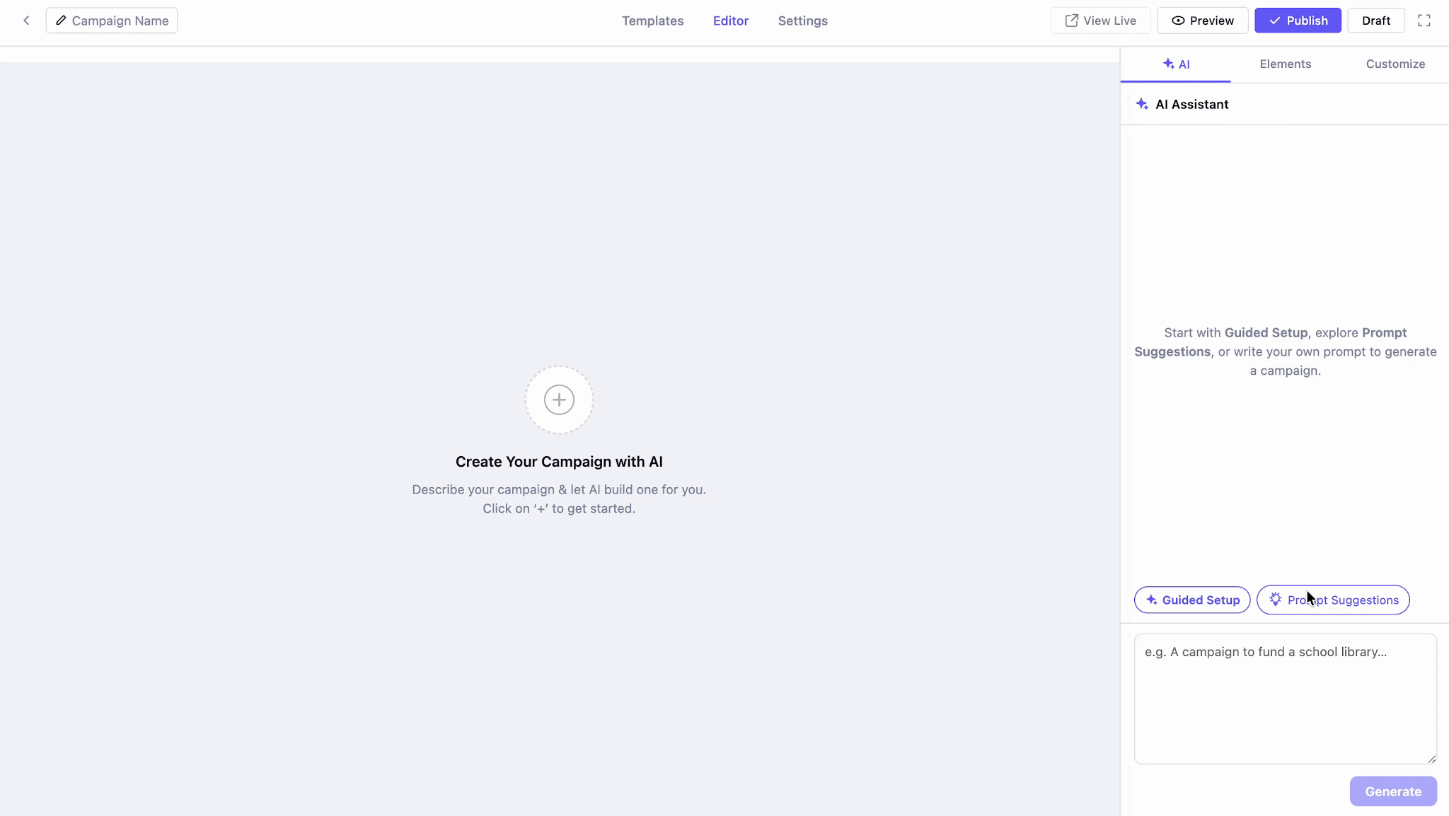 Select prompt to create campaign with AI