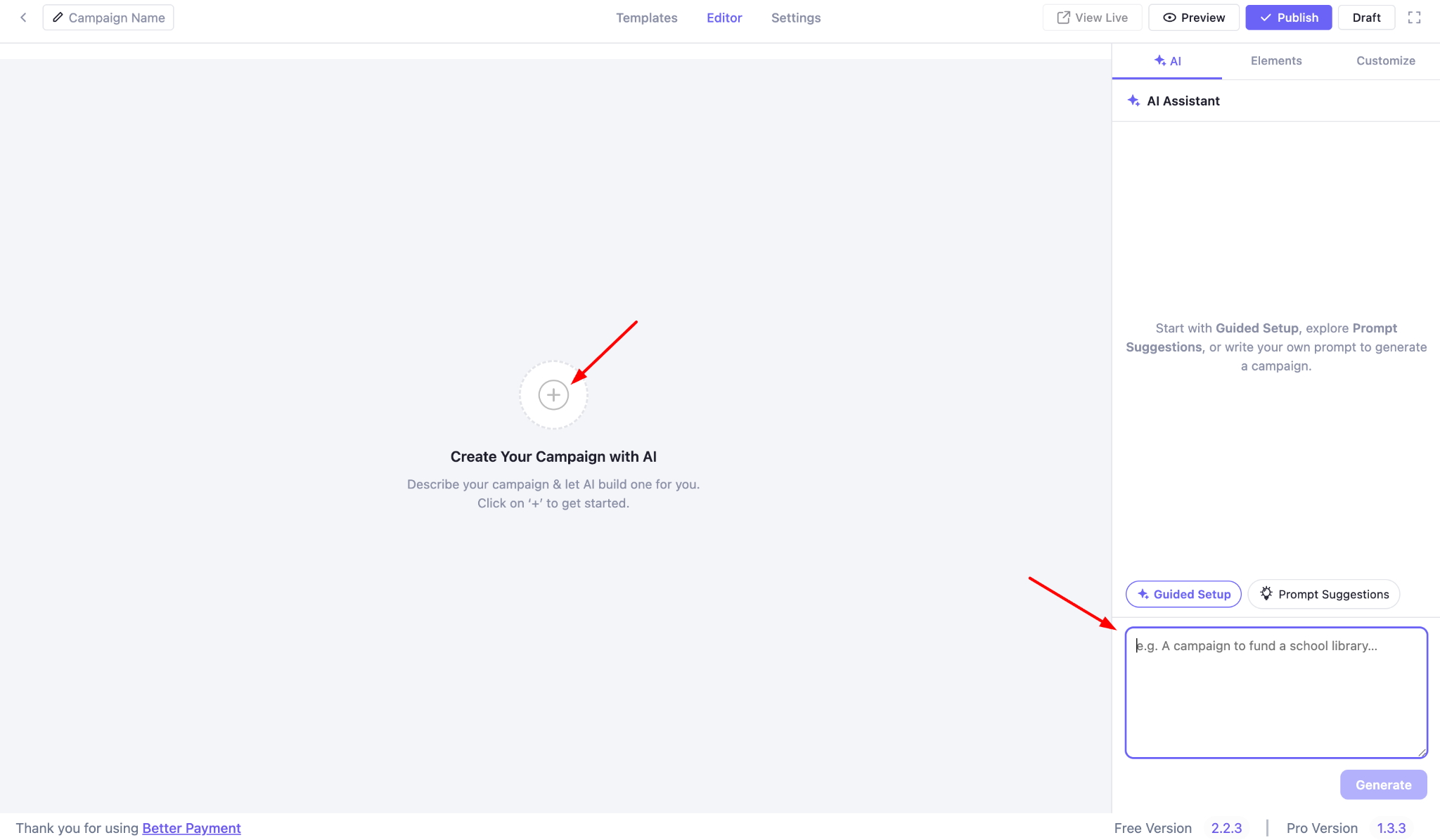 Write your prompt to create campaign with AI