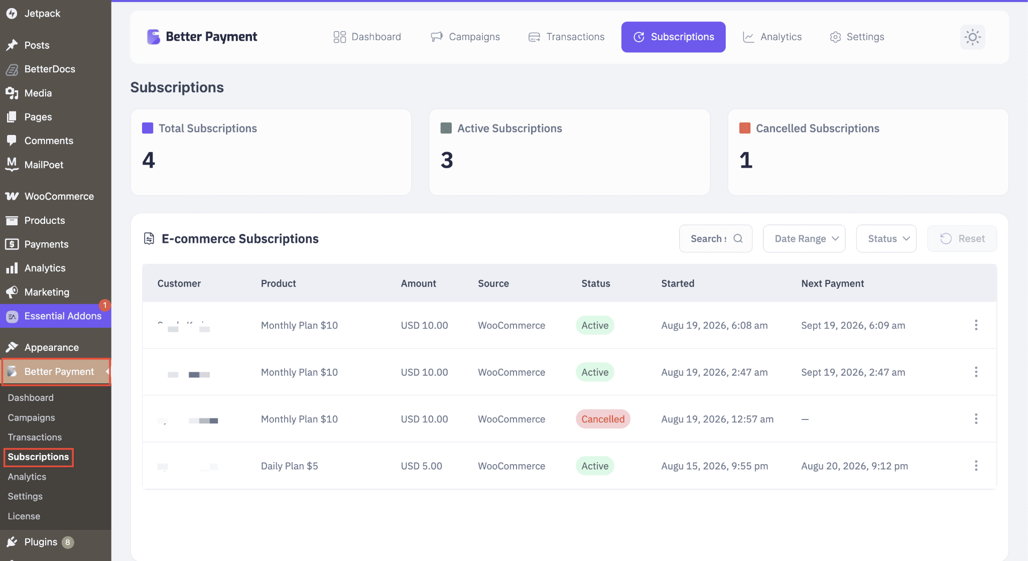collect WooCommerce product subscription