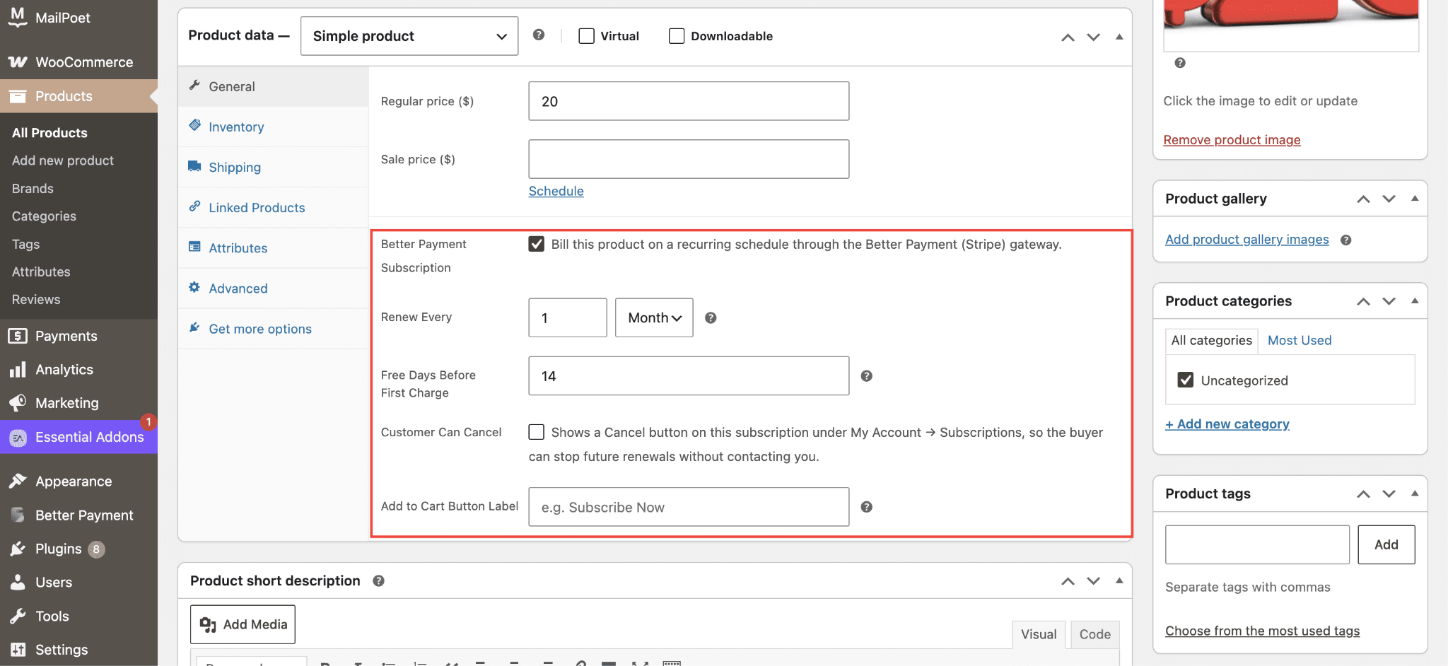 collect WooCommerce product subscription