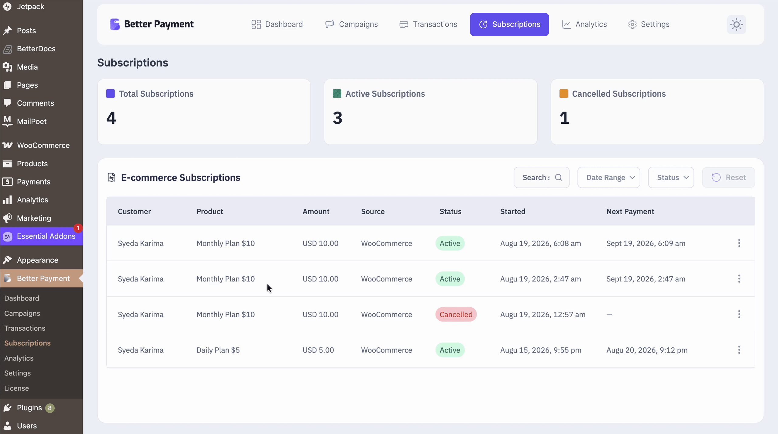 collect WooCommerce product subscription